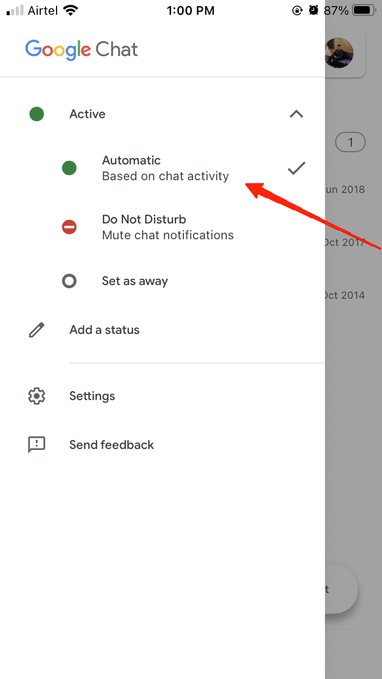 Choose Active as your Google Chat Status