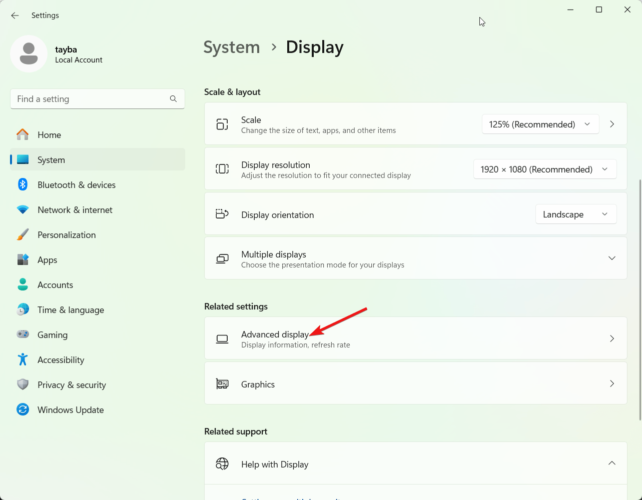 Choose Advanced display option