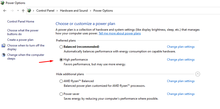 Choose “High performance” to confirm the changes