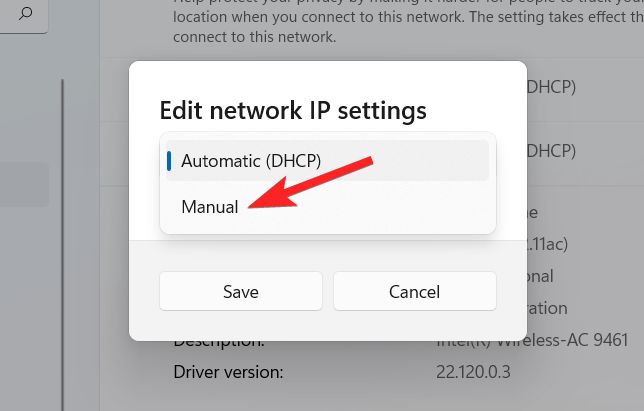 Choose Manual from the drop down