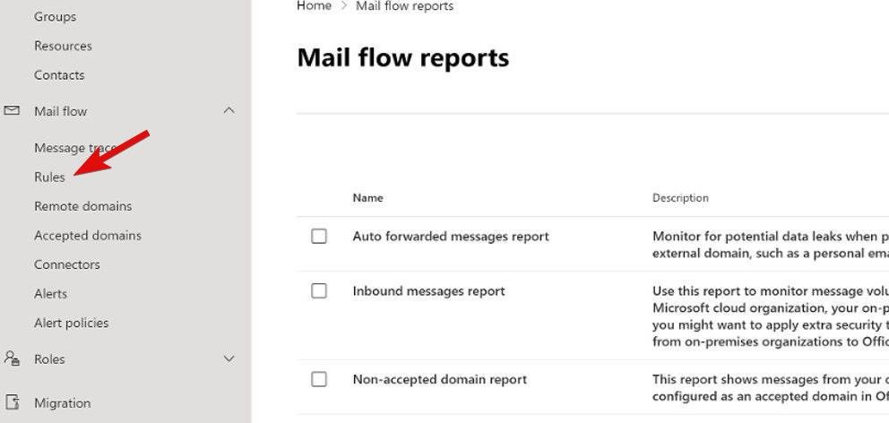 Choose Rules from Mail Flow section
