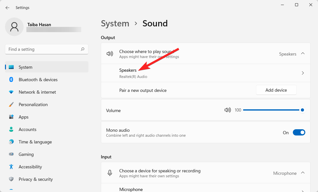 Choose Speakers from the right section