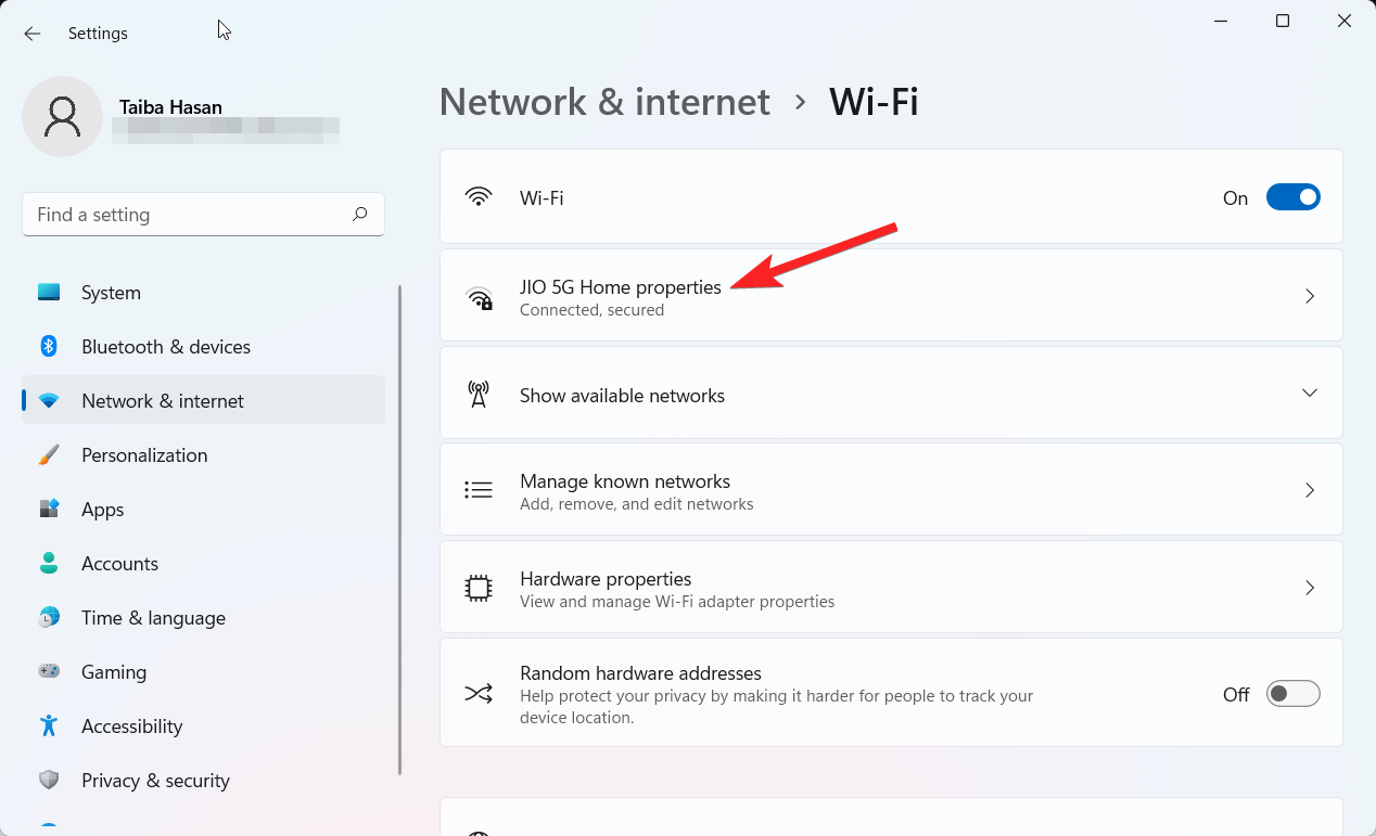 Выберите свойства Wi-Fi