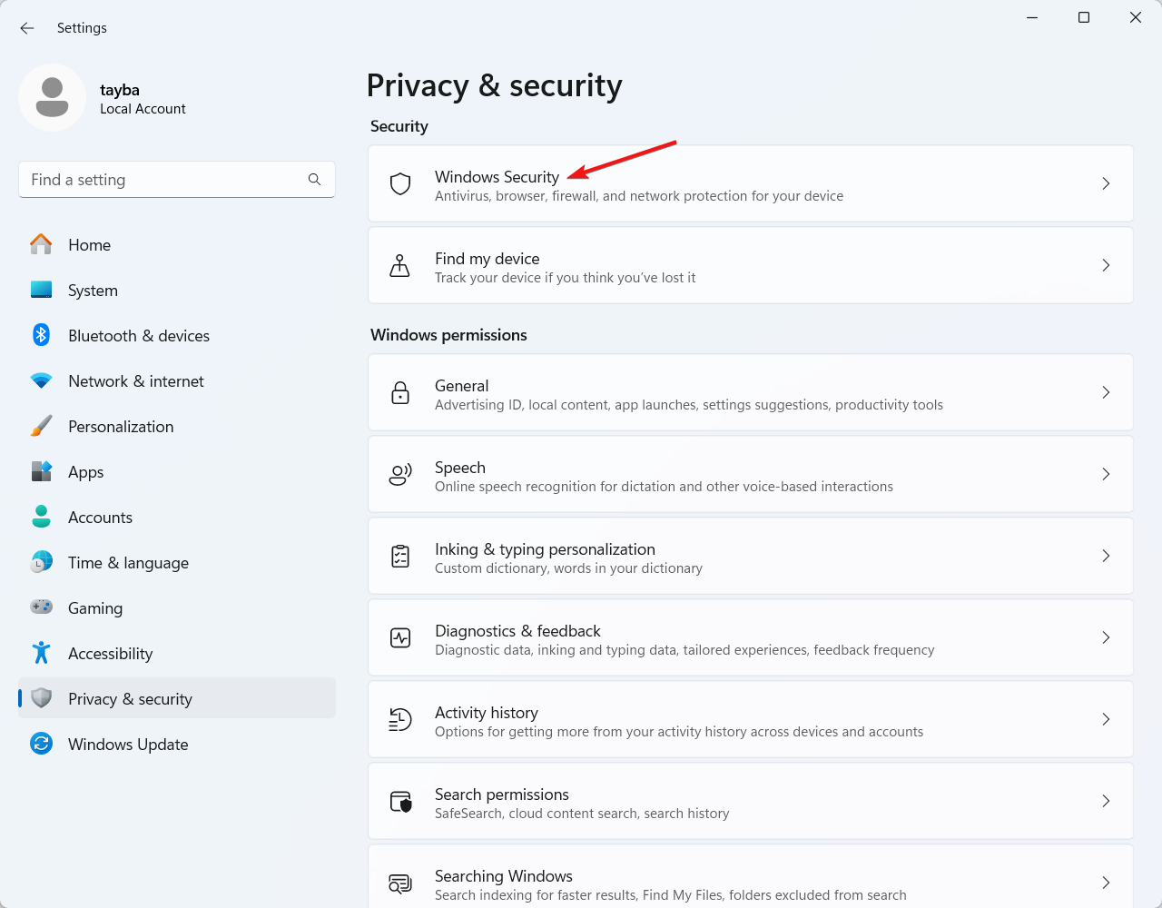 Choose Windows Security option