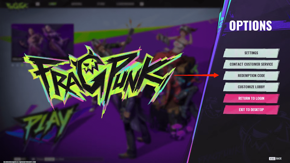 Choose the redemption code from the pop-up menu.