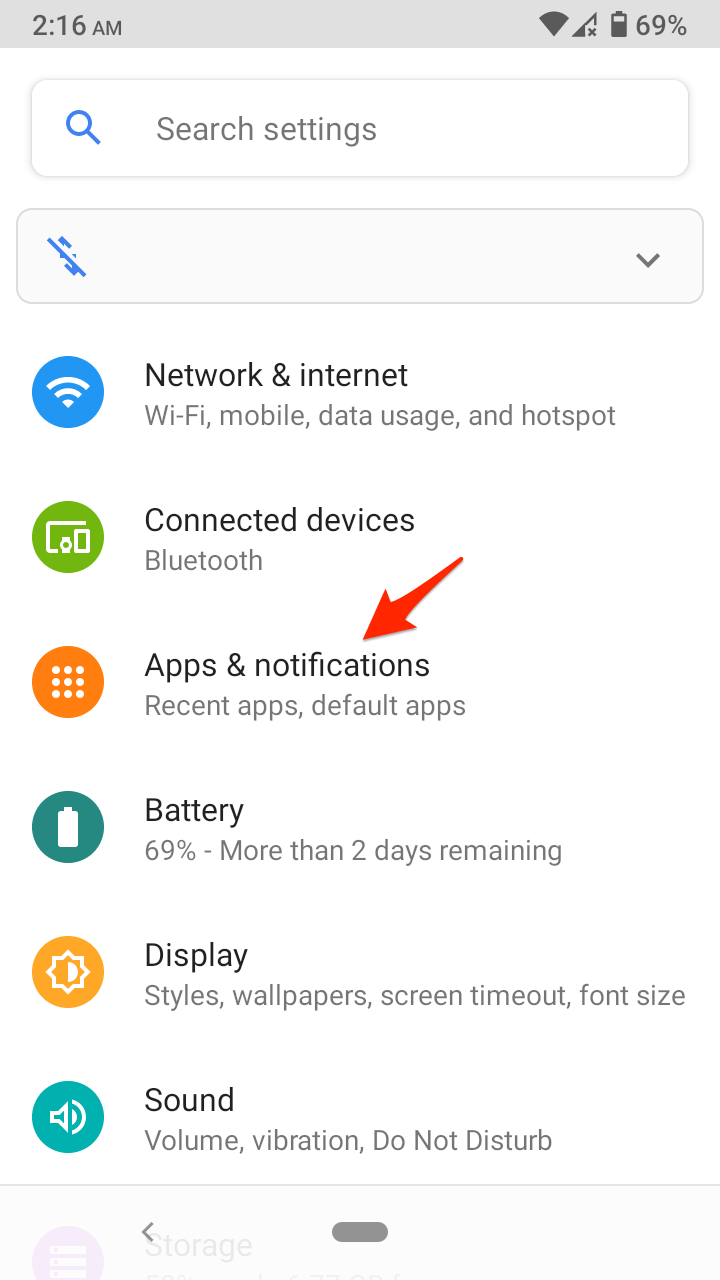 Choose “Apps & notifications” from settings