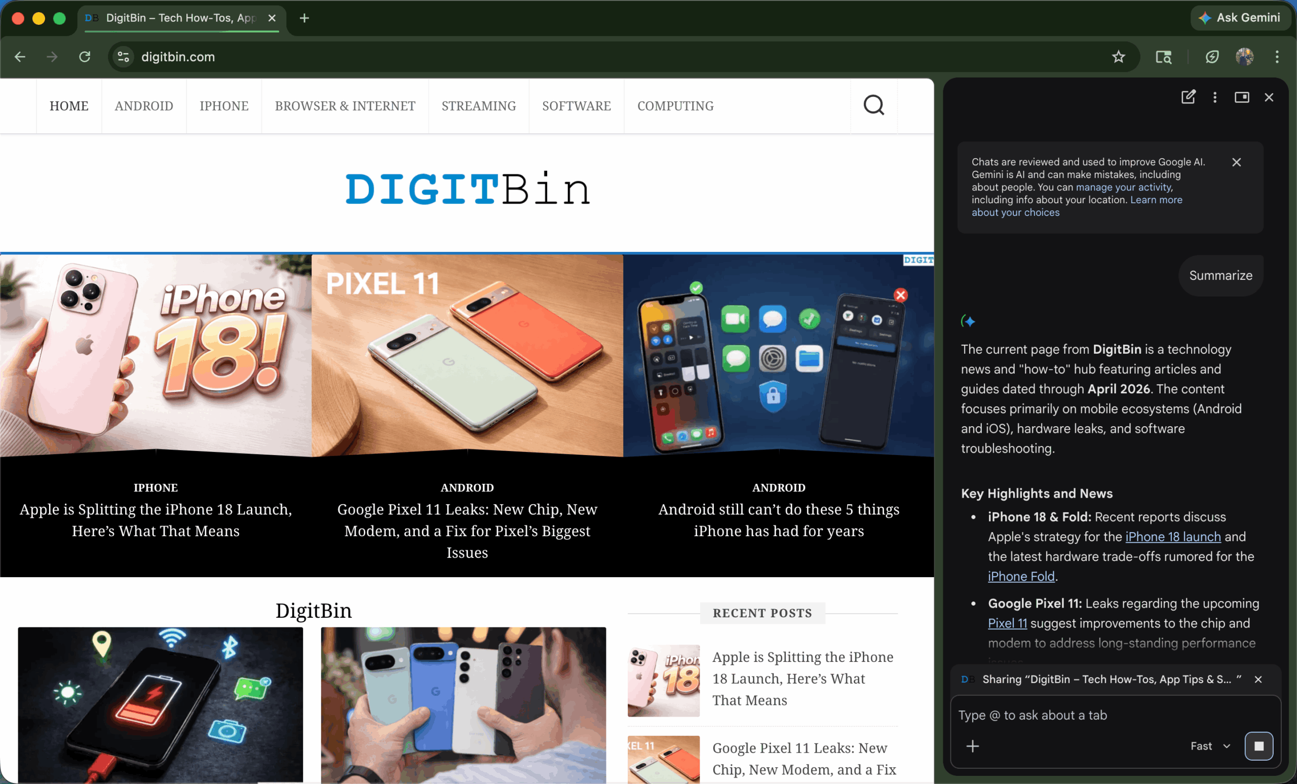 Chrome Ask Gemini DigitBin Summary