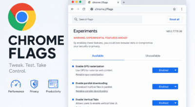 Chrome flags settings mockup