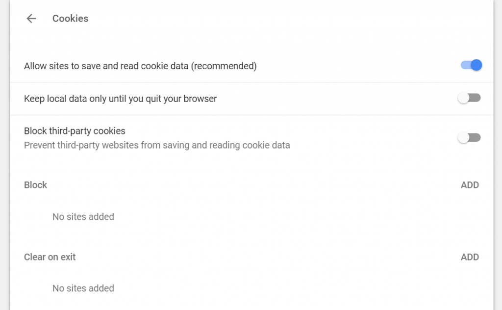 Chrome Cookies Settings