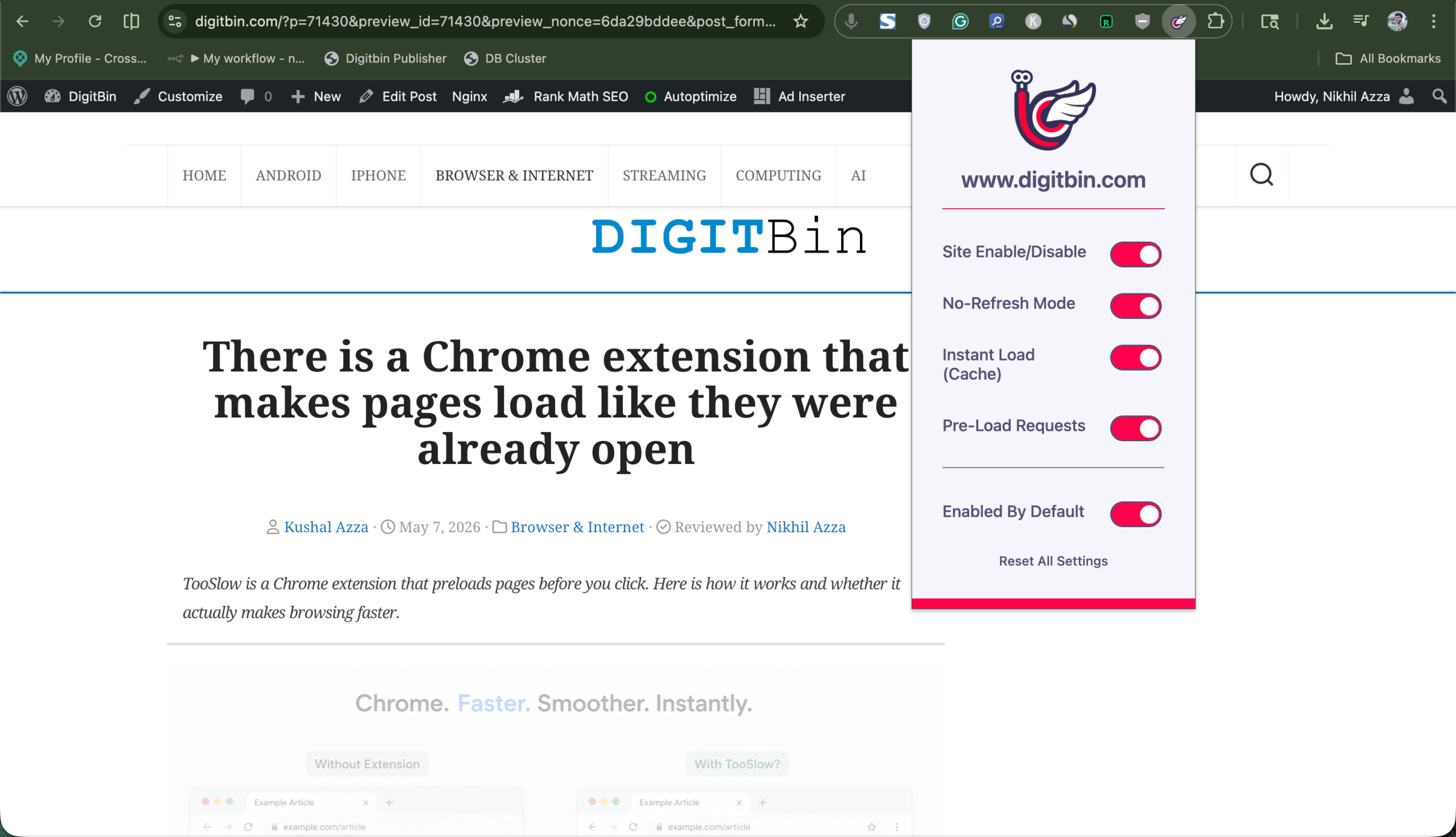 Chrome Extension active on Chrome with Digitbin Page open