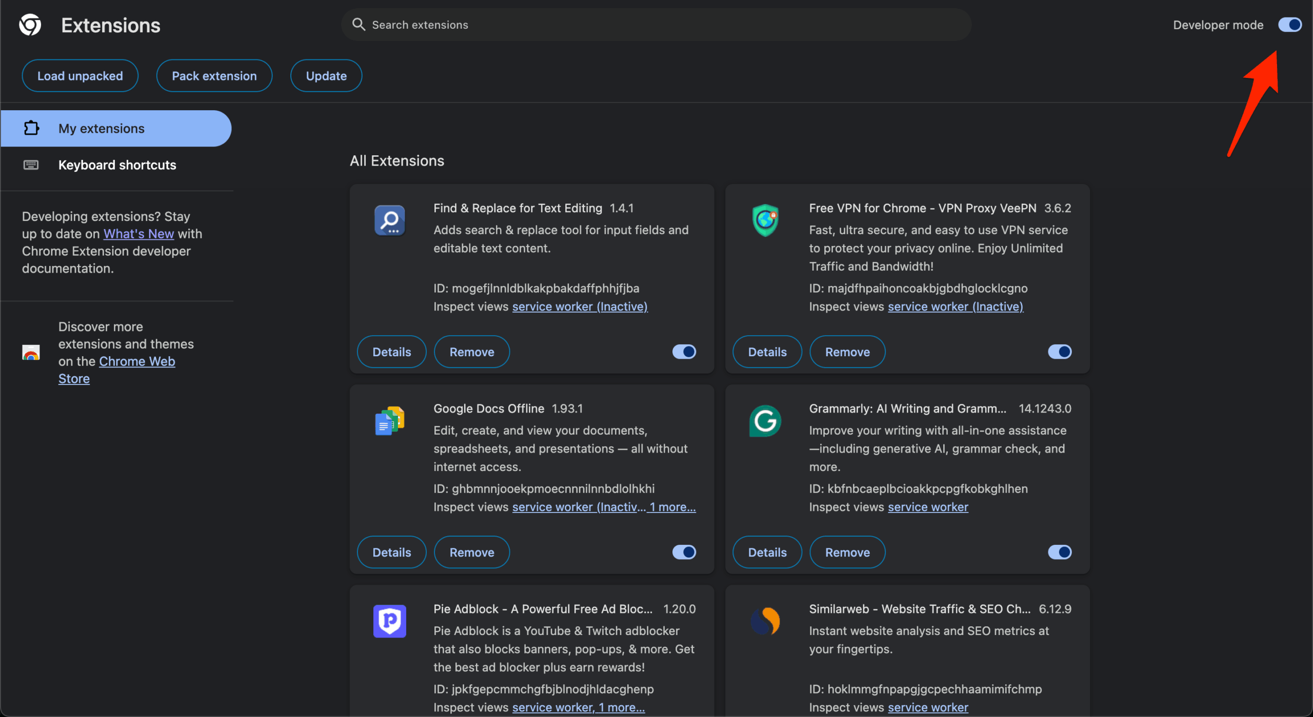 Chrome extension manager page, make sure to enable Developer mode on the top right