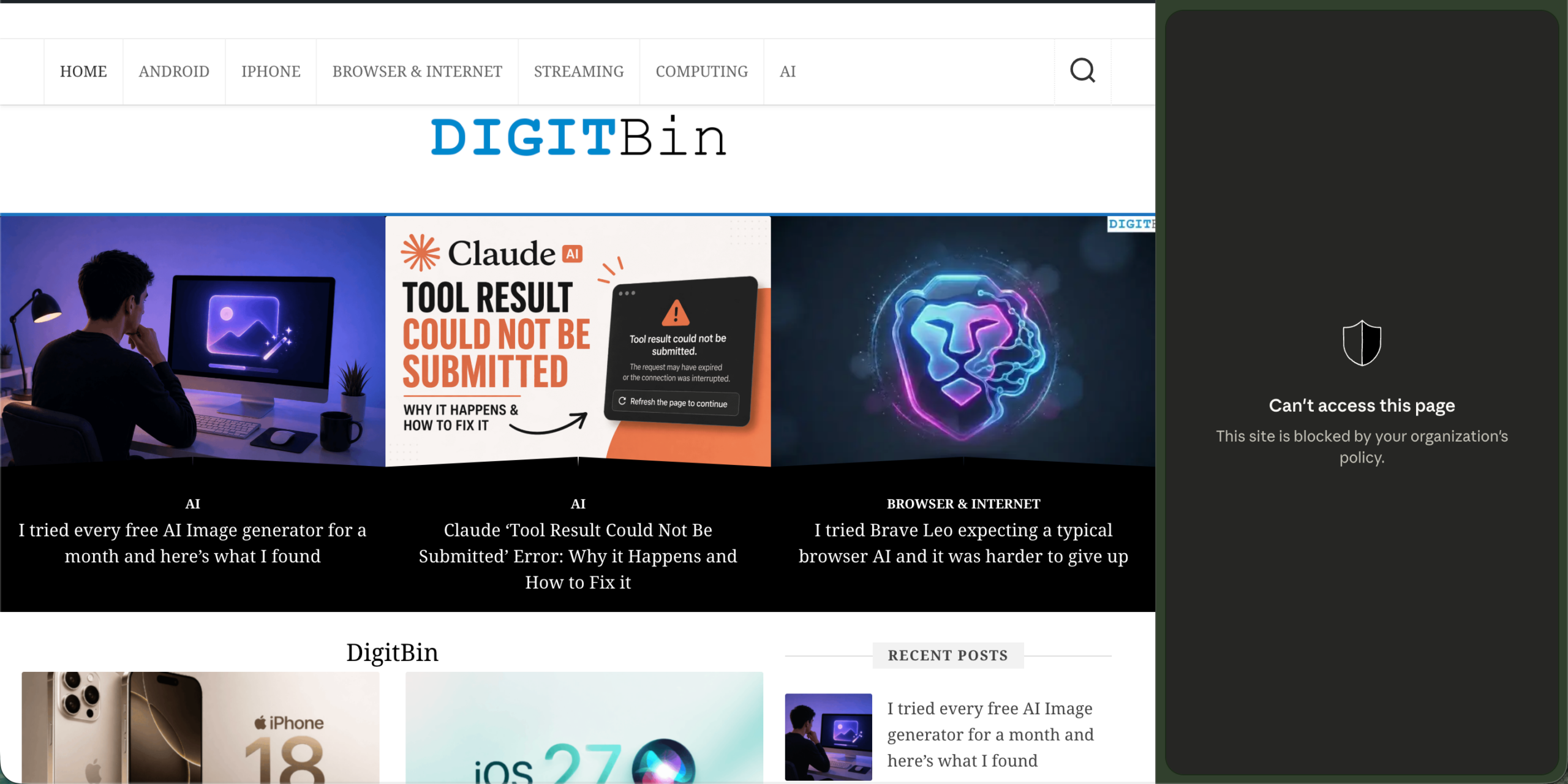 Claude extension on Chrome showing can't access this page error