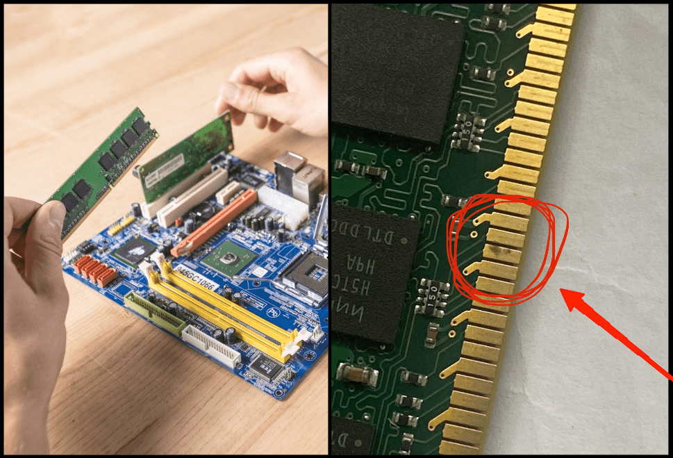 Clean RAM connecting points (golden coloured) using a Que tip dipped in either Nail polish remover, thinner solution, or isopropyl alcohol solution. 