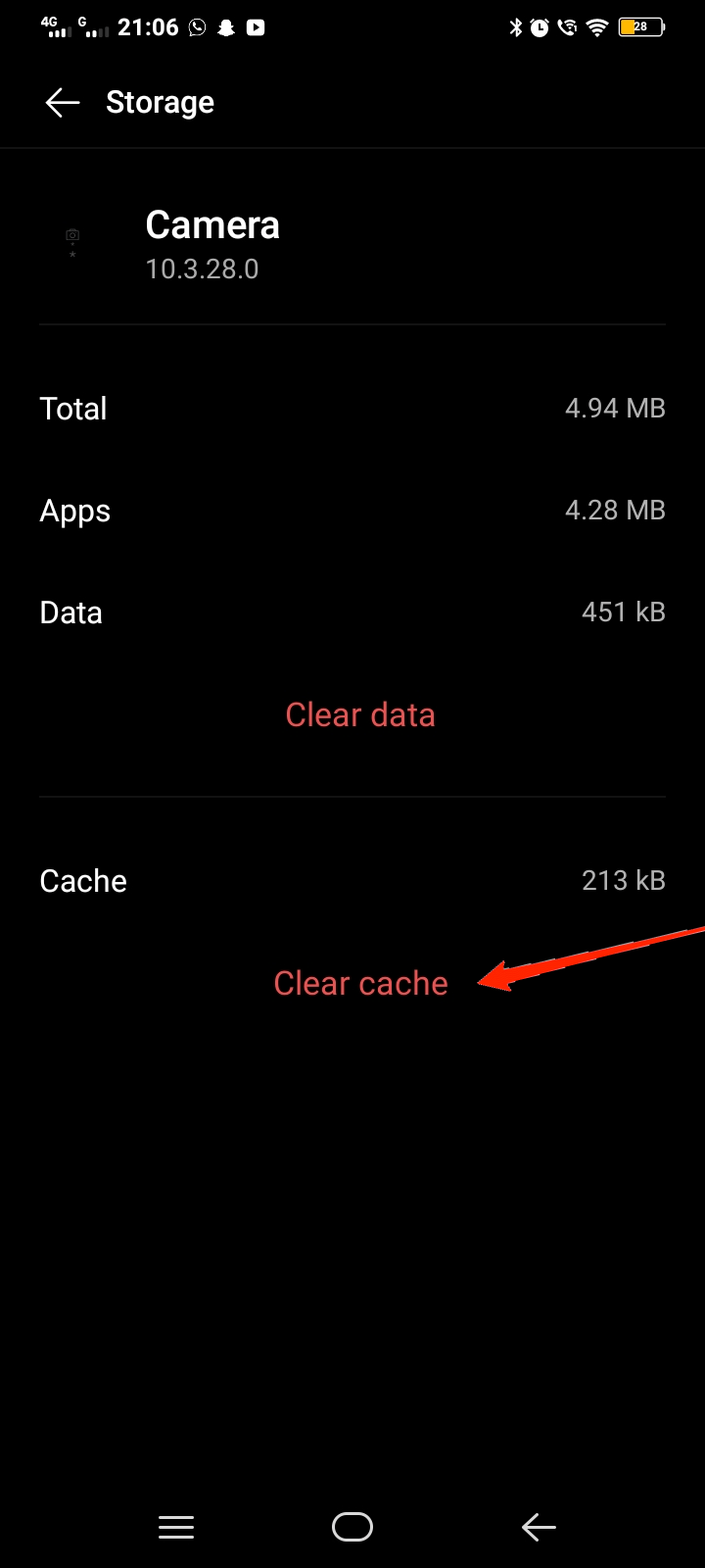 clear camera cache settings