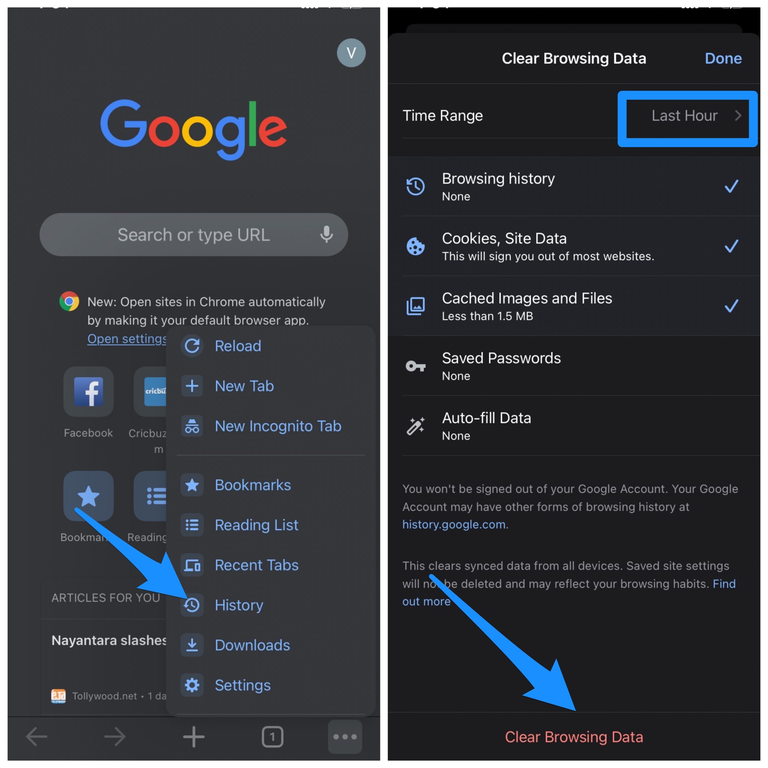 how to clear history on google chrome in iphone