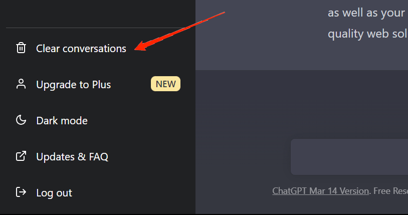 To delete all your conversation at once, click on the "Clear conversations" option on the left panel