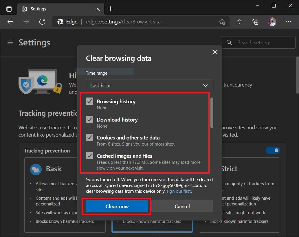 clearing cookies and cache edge