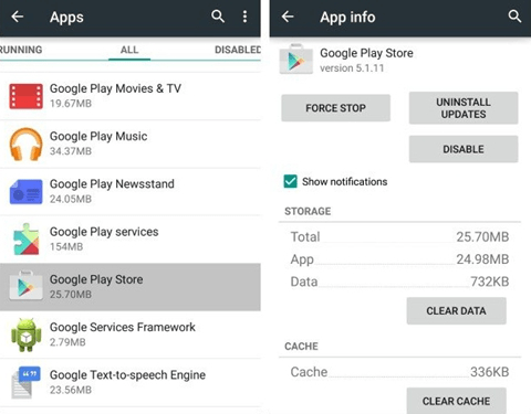 Clear Data and Cache Google Play Store