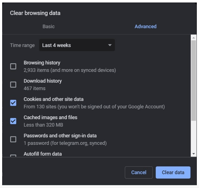 Clear data and cache Chrome