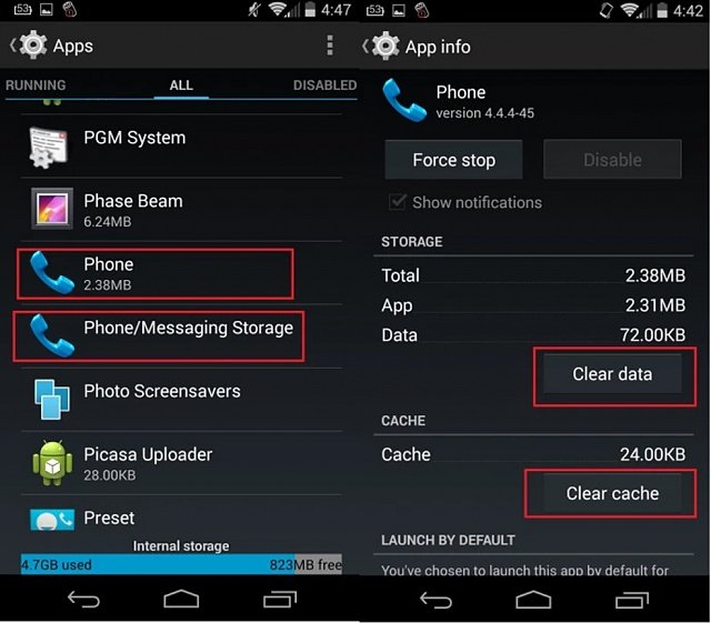 Clear the Data & Cache of Phone App