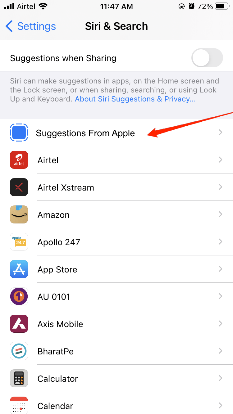 Click on Suggestions From Apple