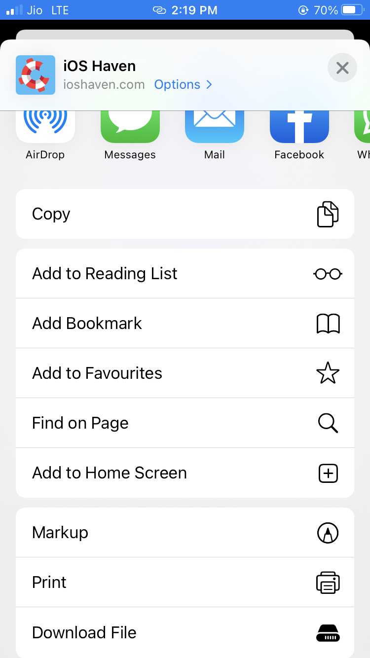 Click on the out icon and choose the add to home screen option