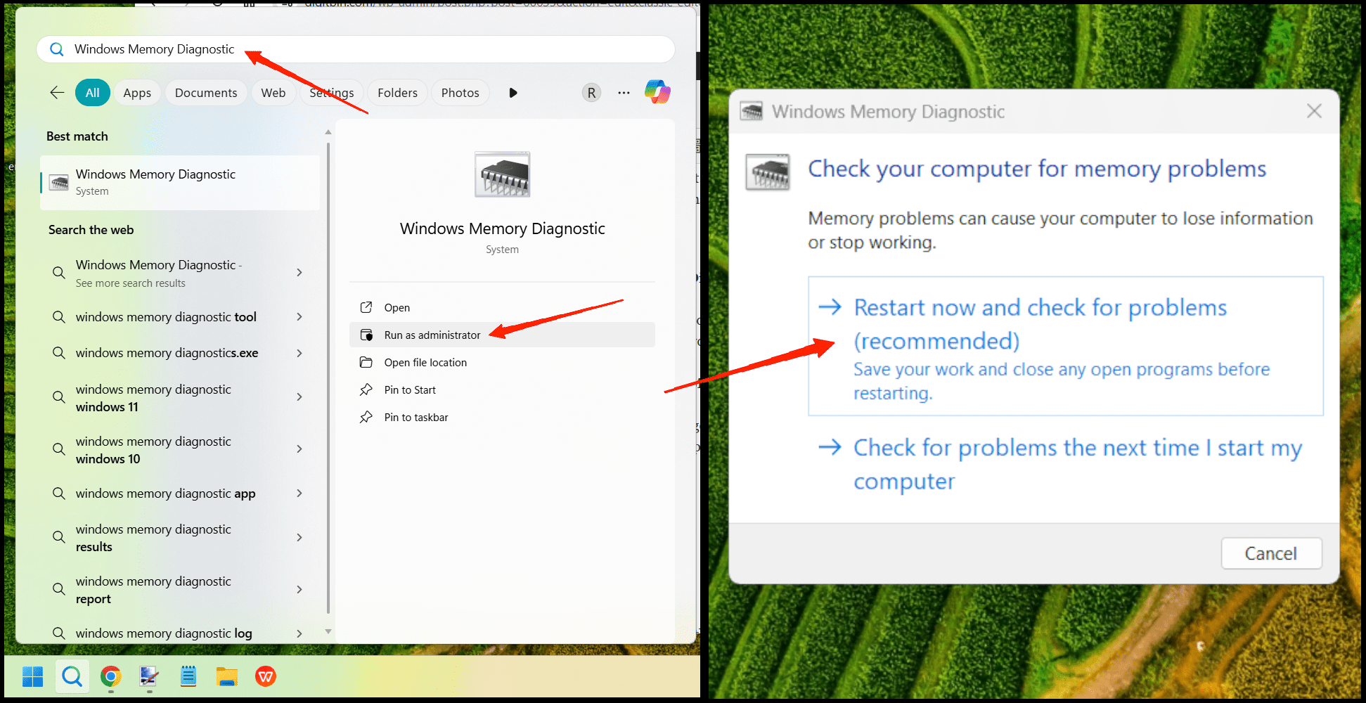 Click on the Restart now and check for problems option.