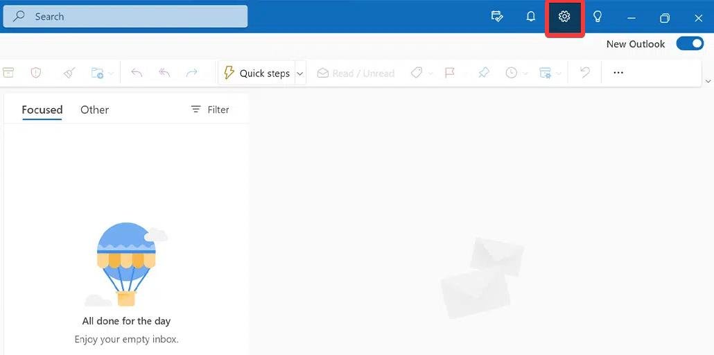 Click the Settings icon in the Outlook app