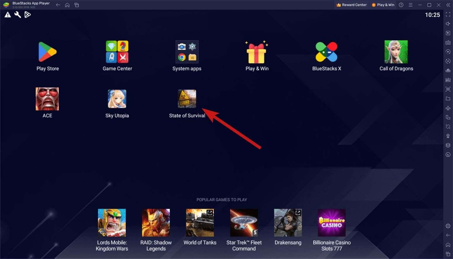 Click to launch a game on BlueStacks
