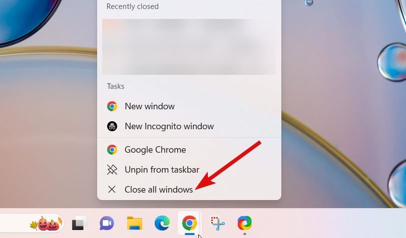 Close all windows from the context menu