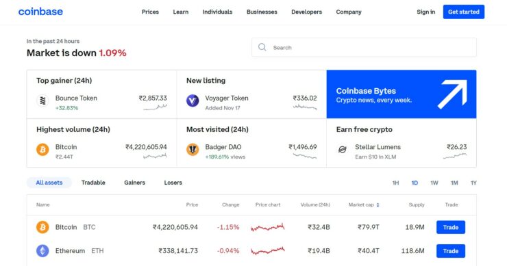 coinbase track