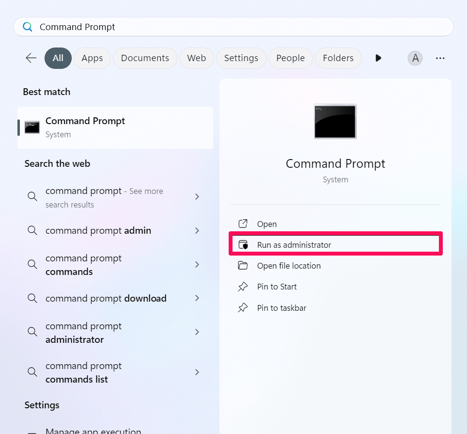 Run Command Prompt as an administrator 