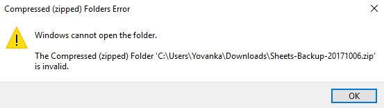 Compressed (Zipped) Folder Is Invalid