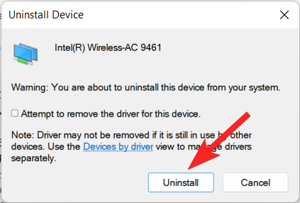Confirm uninstall device option