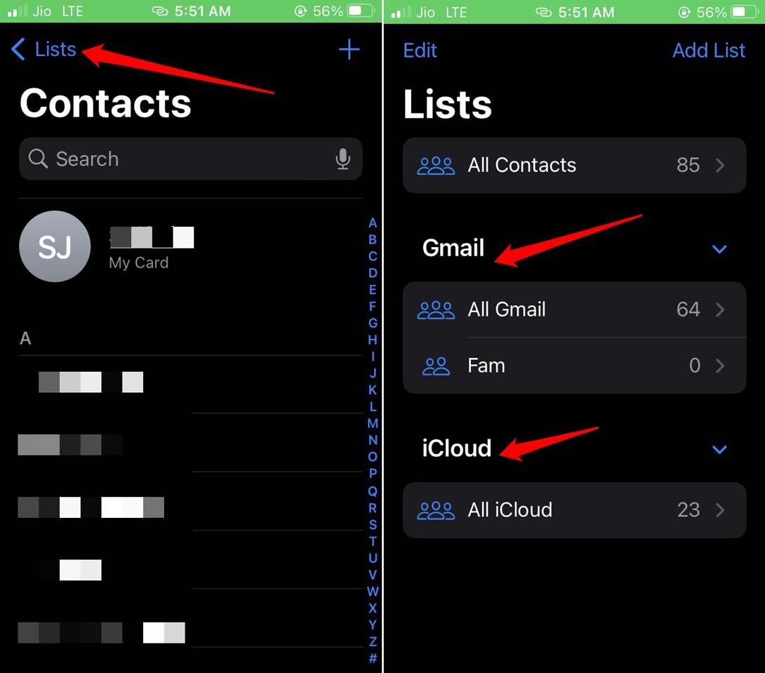Contacts Lists iOS