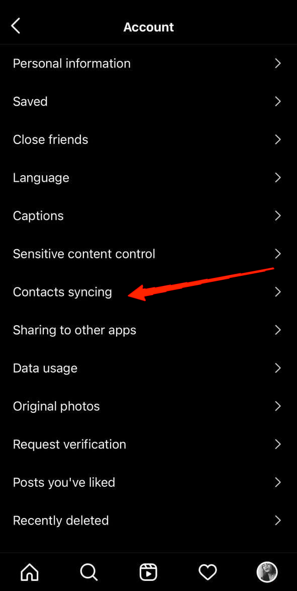 Tap on Account and go to Contact Syncing.