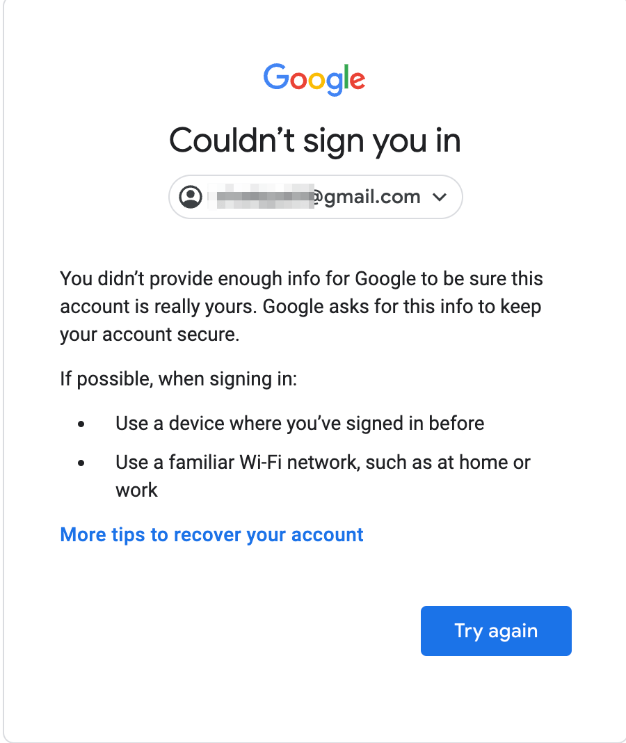 Couldn’t Sign You in Google Account