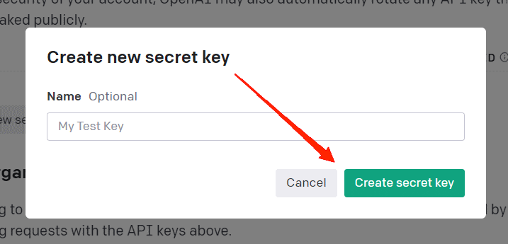 provide a name for your secret key and hit the "Create secret key" button