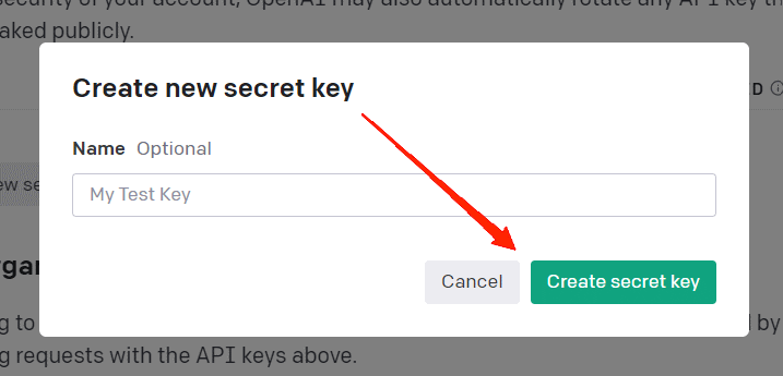 provide a name for your secret key and hit the 