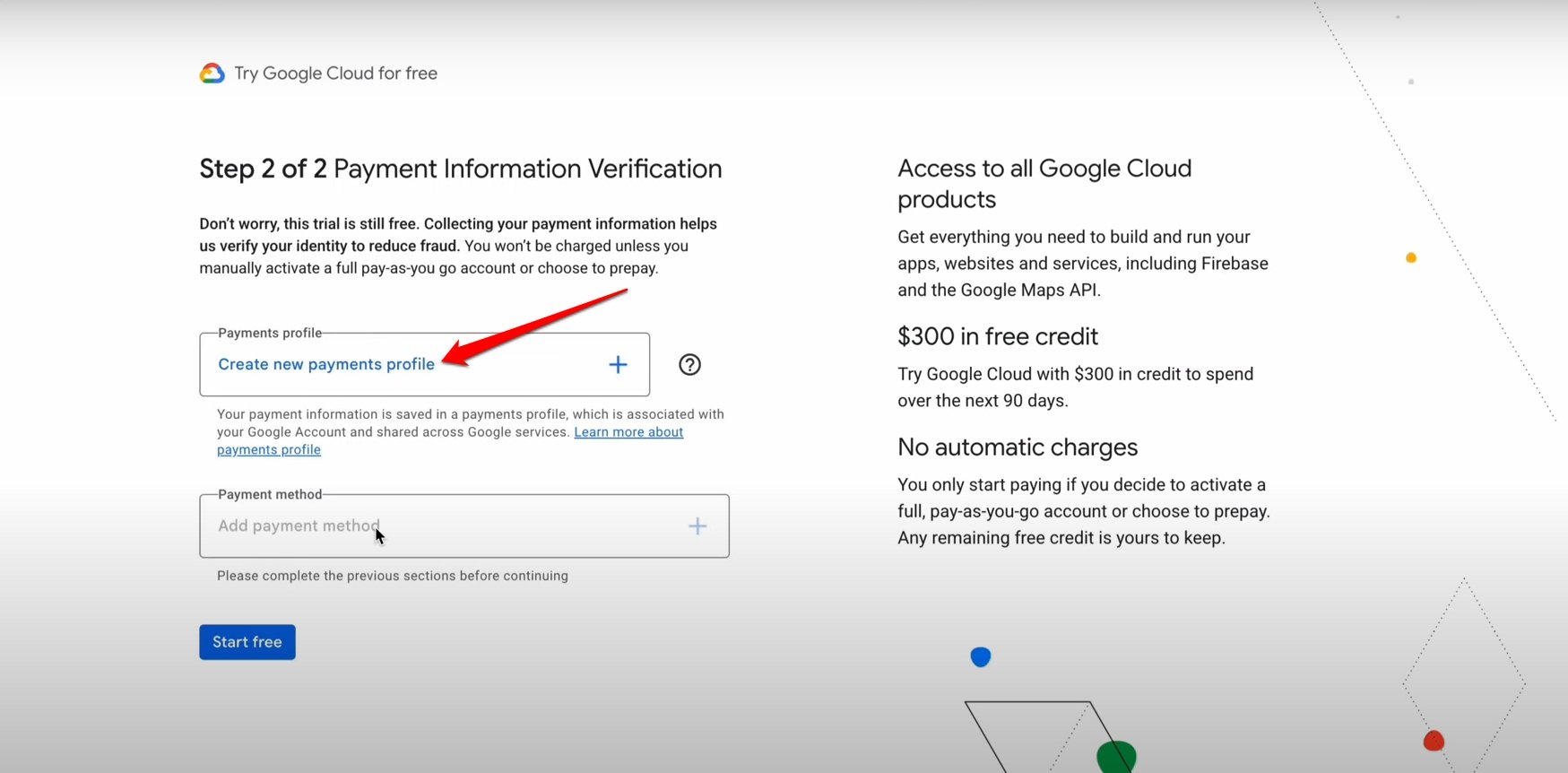 Create new payments profile