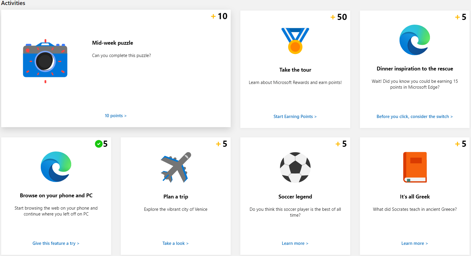 Daily Activities for Microsoft Google rewards