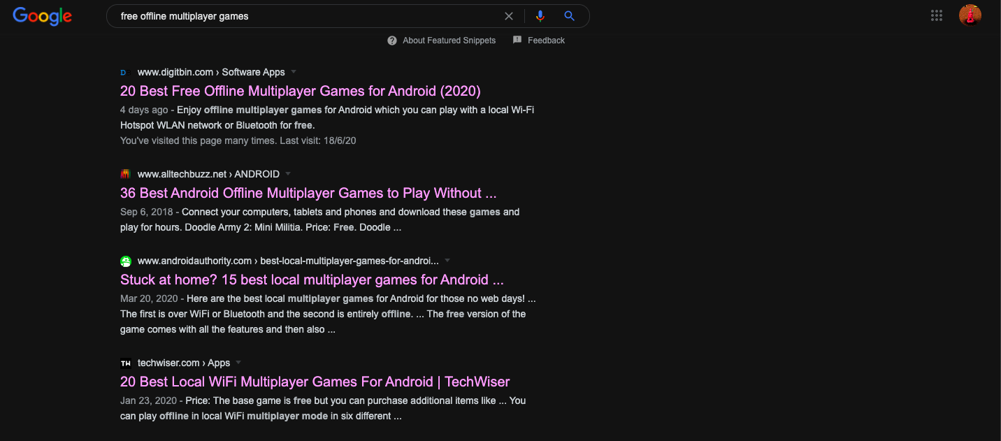 Dark Mode in Search results