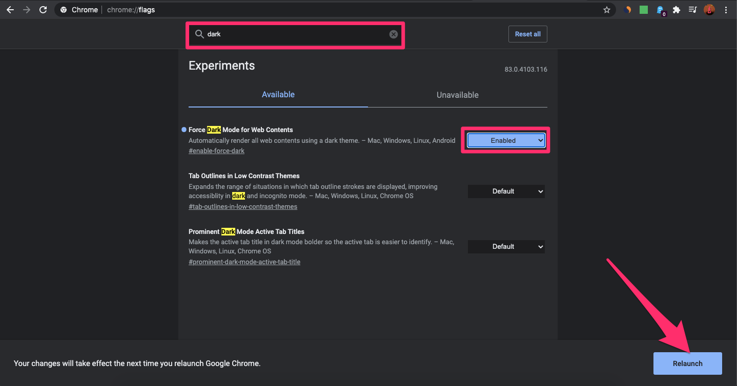 Dark Mode in Chrome Flags