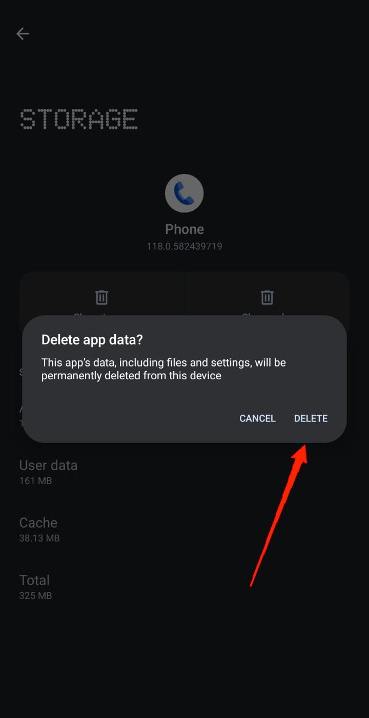 tap on the Delete option on the Delete app data pop-up window