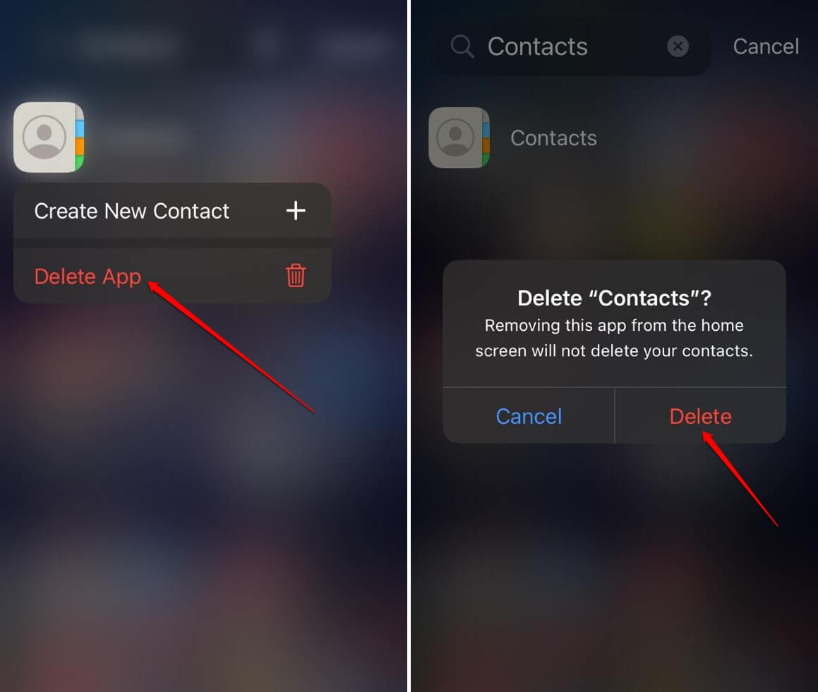 Delete iOS Contacts app