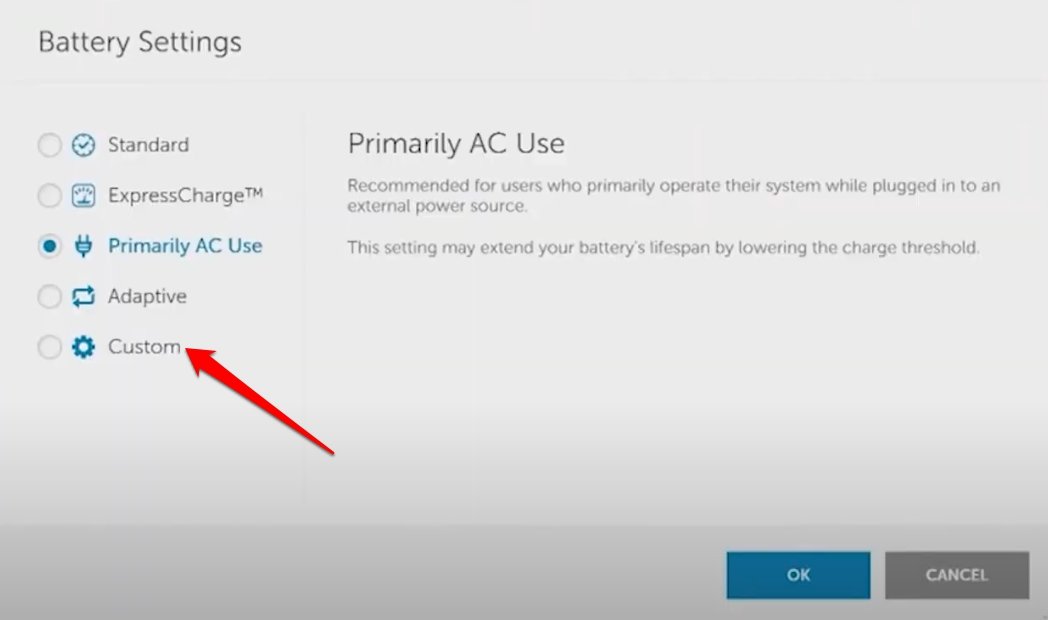 Dell power manager custom battery settings