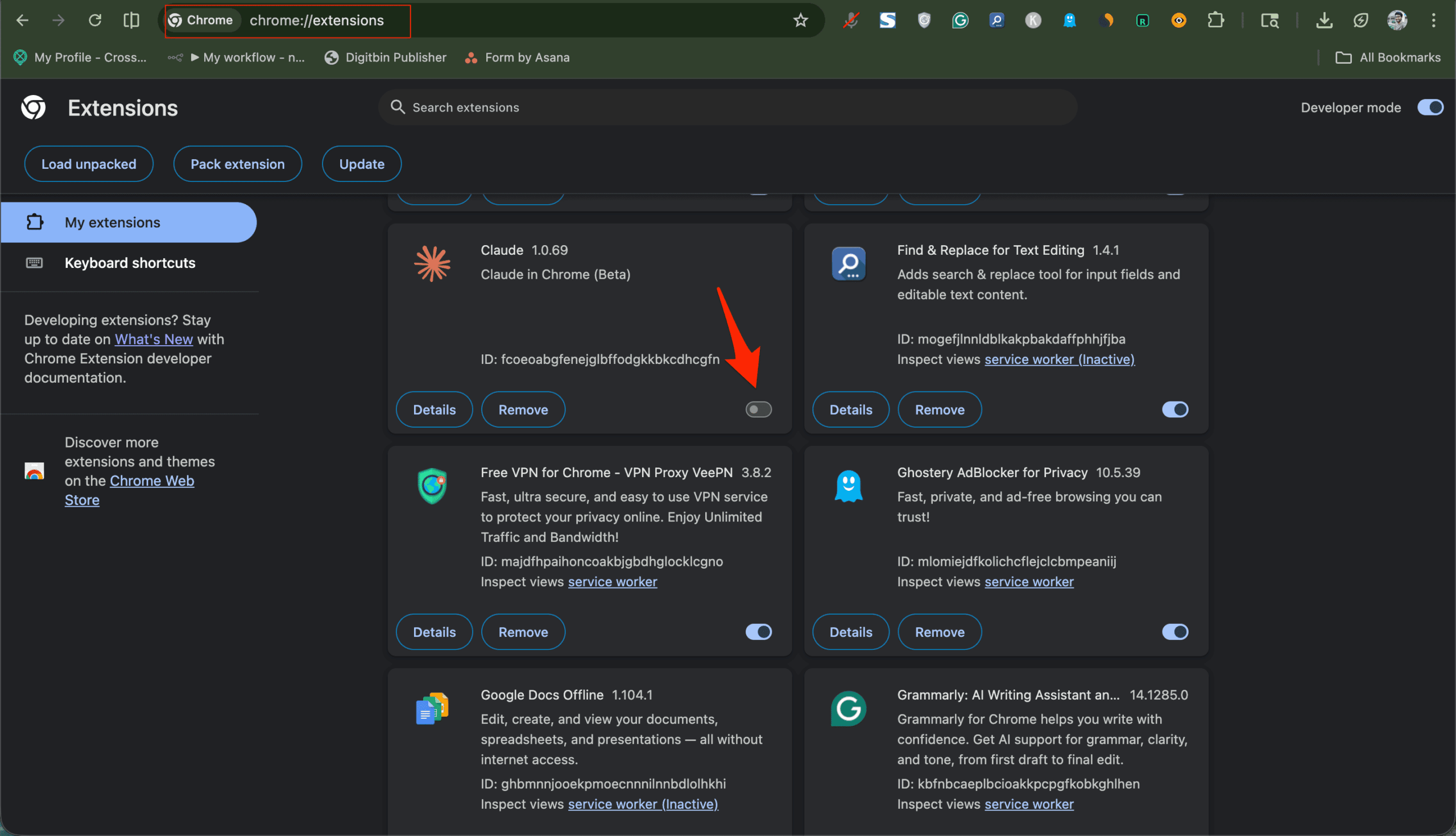 Disable Claude extension on Chrome Extension settings