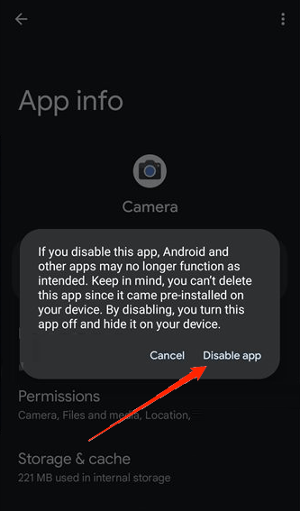 disable camera android