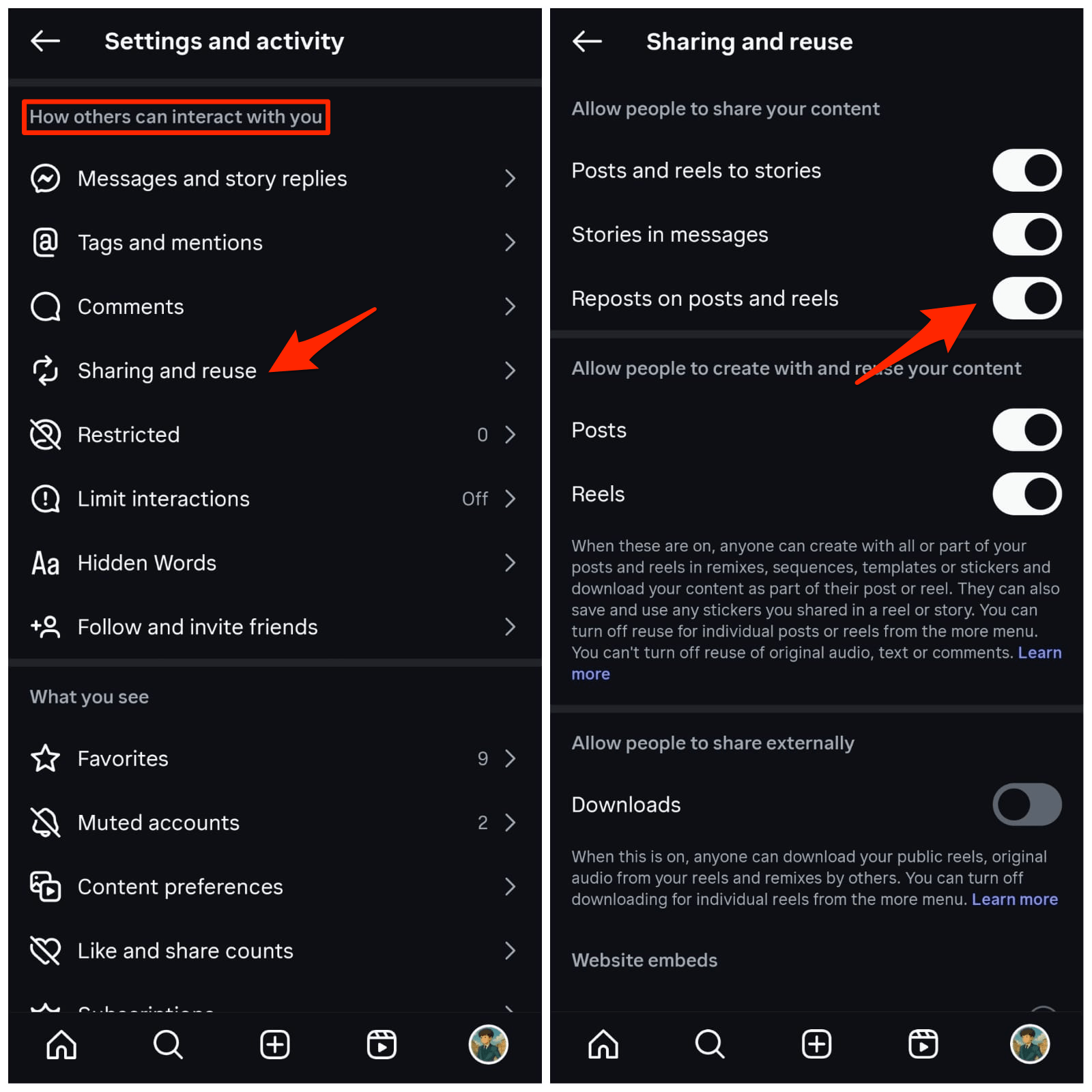 Repost on posta and reels