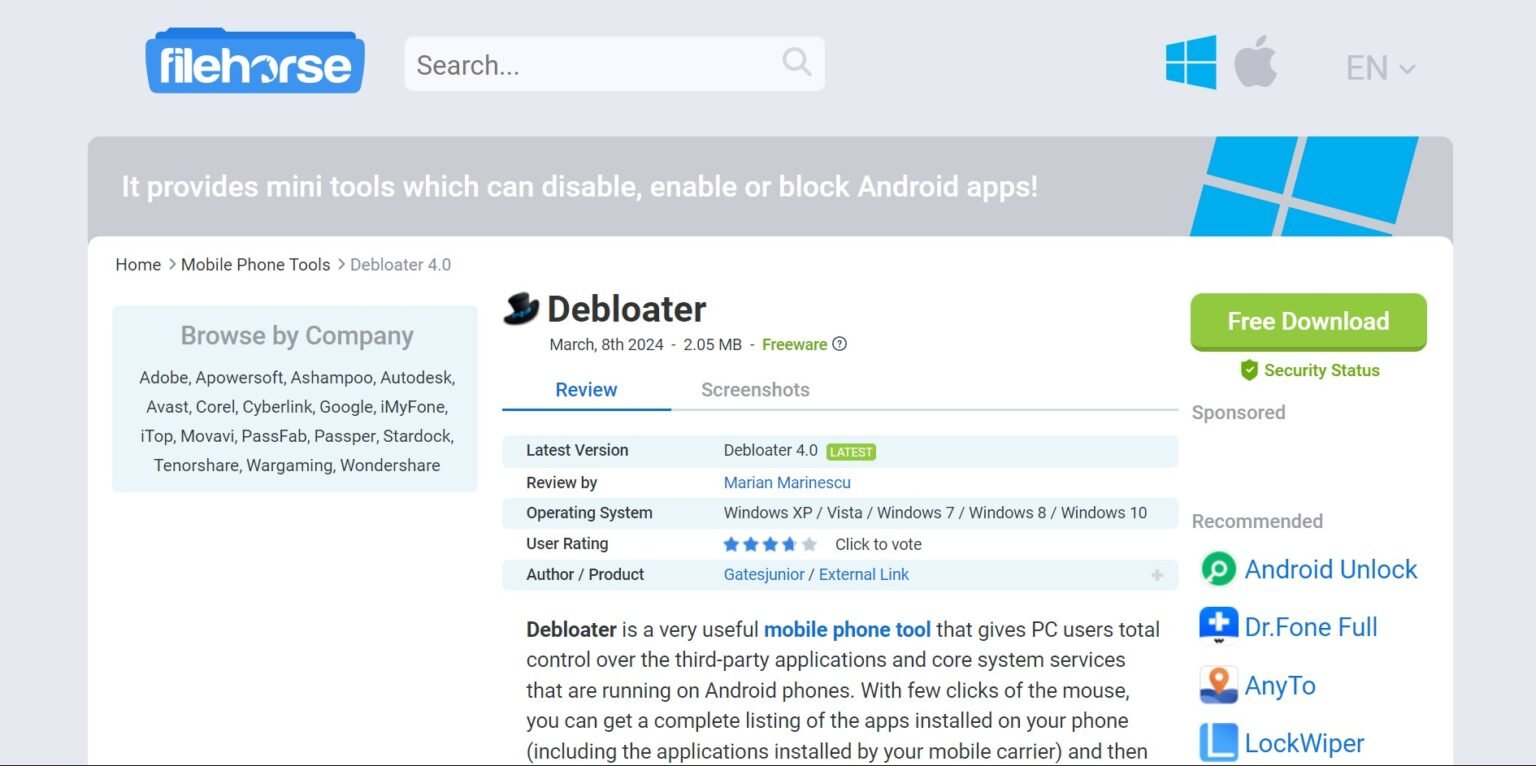 Download the Debloater app on your PC